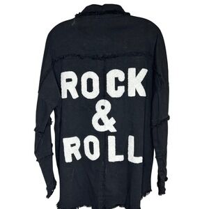 Elan Rock & Roll OVERSIZED SMALL Black Distressed Shacket Snap Button  Jacket